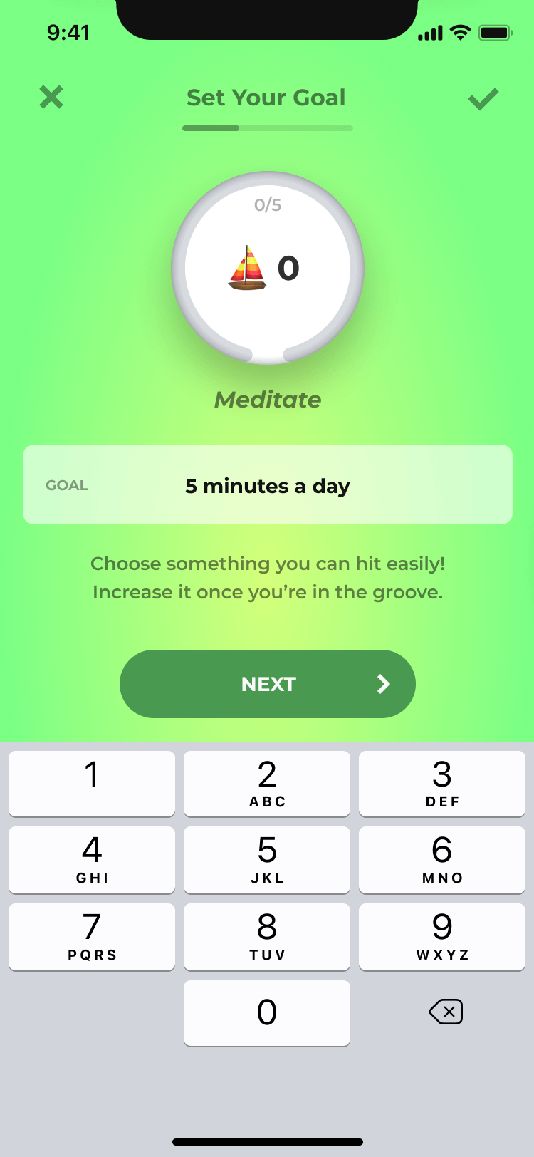 Flames habit creation flow, screen 2