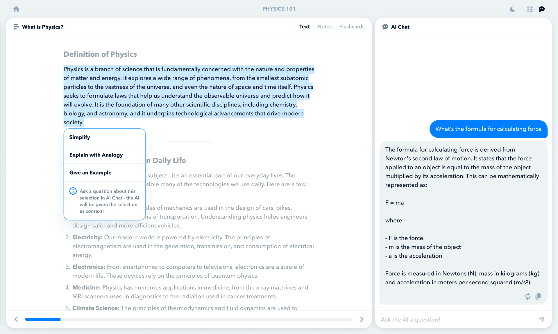 Learning platform with paragraph selected
