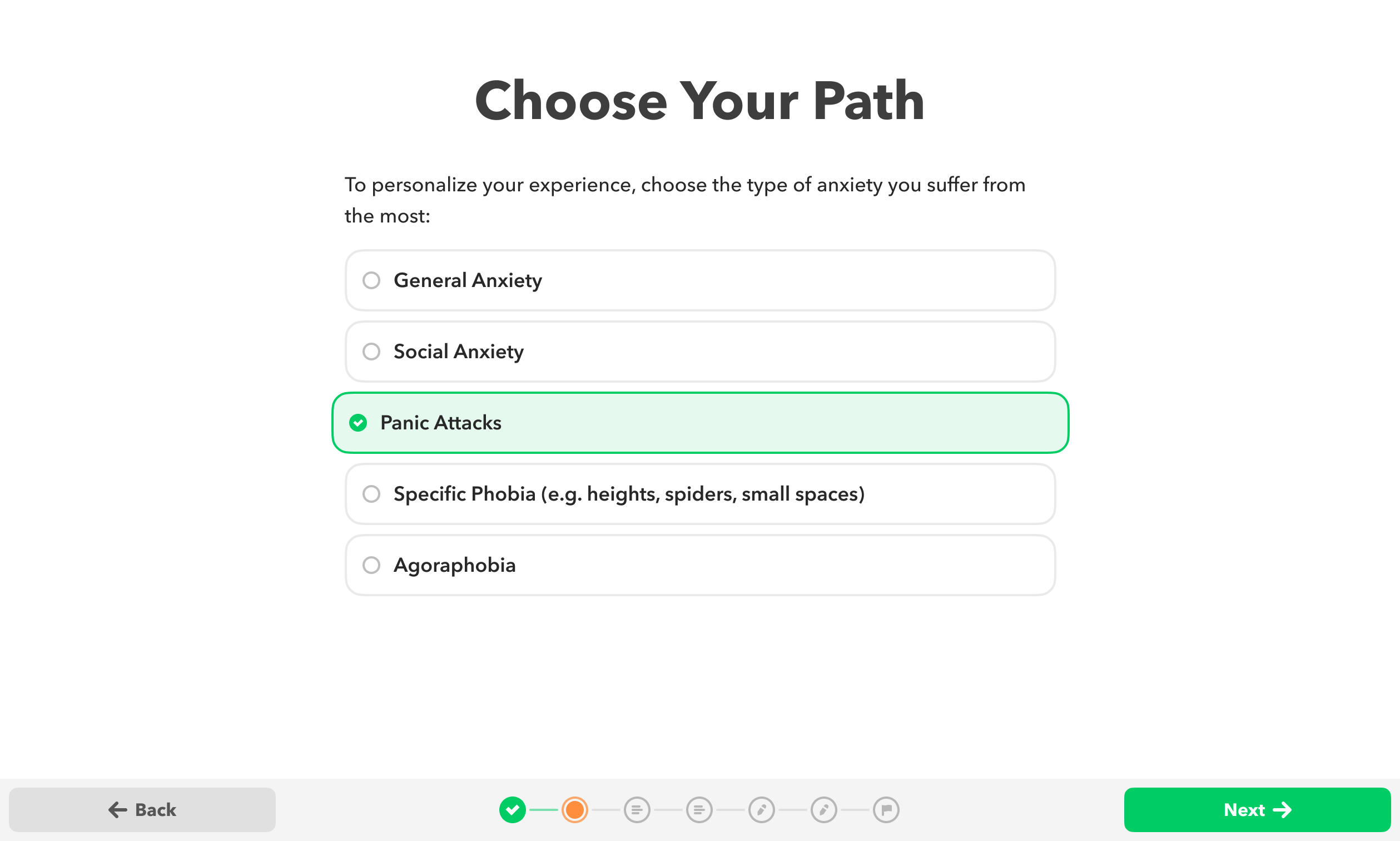 No Therapist personalization screen titled Choose Your Path