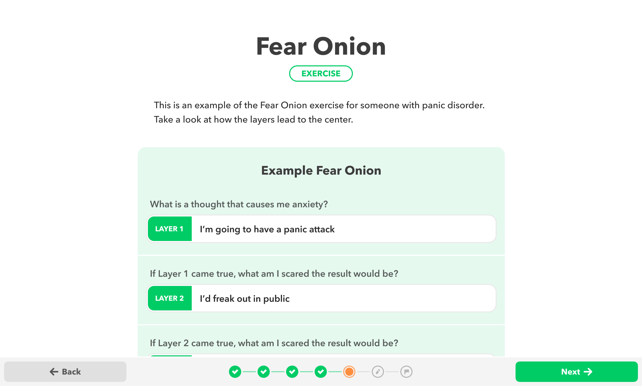 No Therapist exercise screen titled Fear Onion